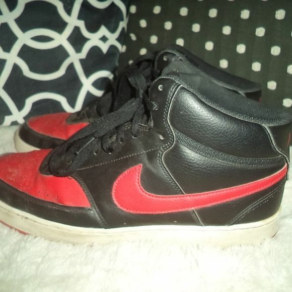 BLACK-RED NIKE SNEAKERS COURT VISION MID CASUAL SHOES DM868-001~MENS SIZE 11.5 - Picture 5 of 7